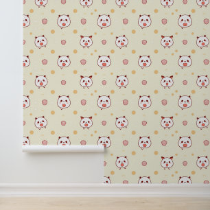 Papel Pintado Patrón de gato kawaii con puntos