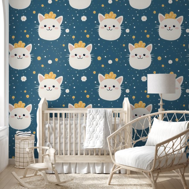 Papel Pintado Patrón de gato real blanco (Niños)