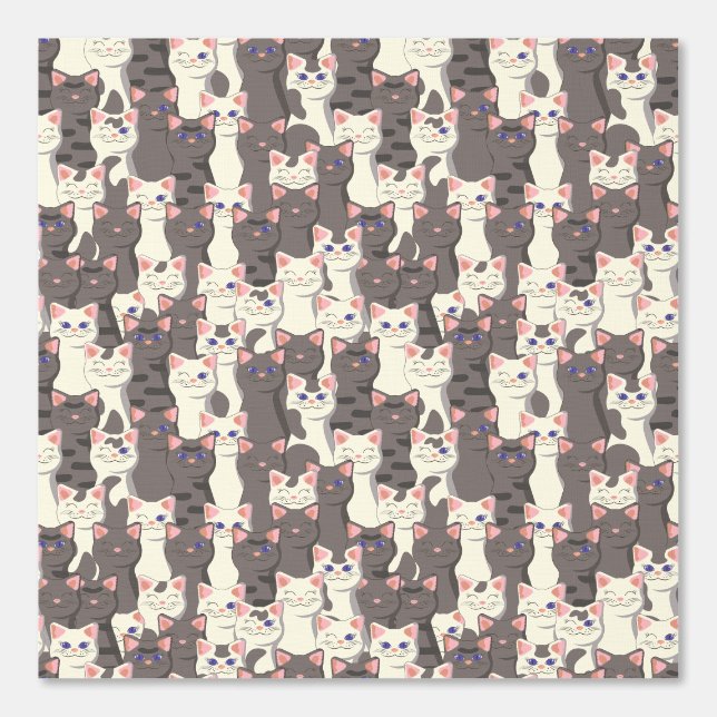 Papel Pintado Patrón de gatos blancos y grises (Anverso)