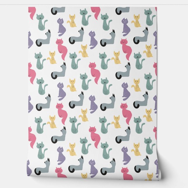 Papel Pintado patrón de gatos divertidos (Desenrollar)