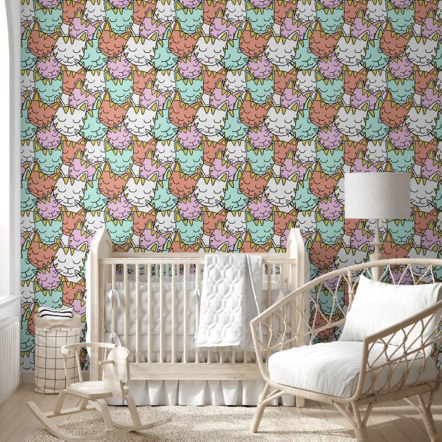 Papel Pintado Patrón de gatos dormidos (Niños)