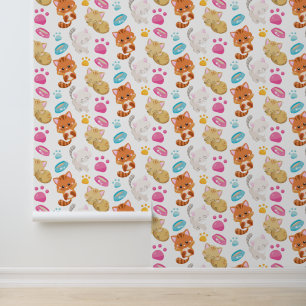 Papel Pintado Patrón de gatos, gatos, gatitos, gatitos, patas