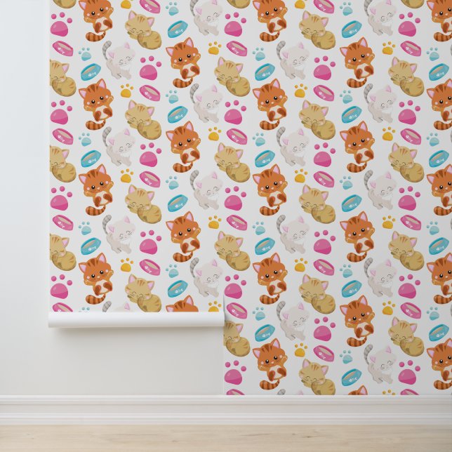 Papel Pintado Patrón de gatos, gatos, gatitos, gatitos, patas (Solicitud)