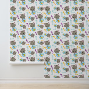 Papel Pintado Patrón de gatos, gatos, gatitos, peces