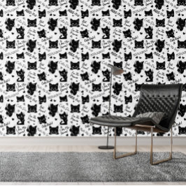 Papel Pintado Patrón de gatos y dichos negros