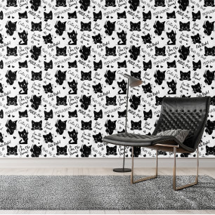 Papel Pintado Patrón de gatos y dichos negros