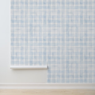 Papel Pintado Patrón de gingham azul Alice vintage en acuarela