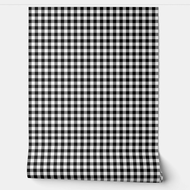 Papel Pintado Patrón De Gingham Comprobado Clásico En Blanco Y N (Desenrollar)
