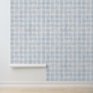 Papel Pintado Patrón de gingham gris azul acuarela vintage