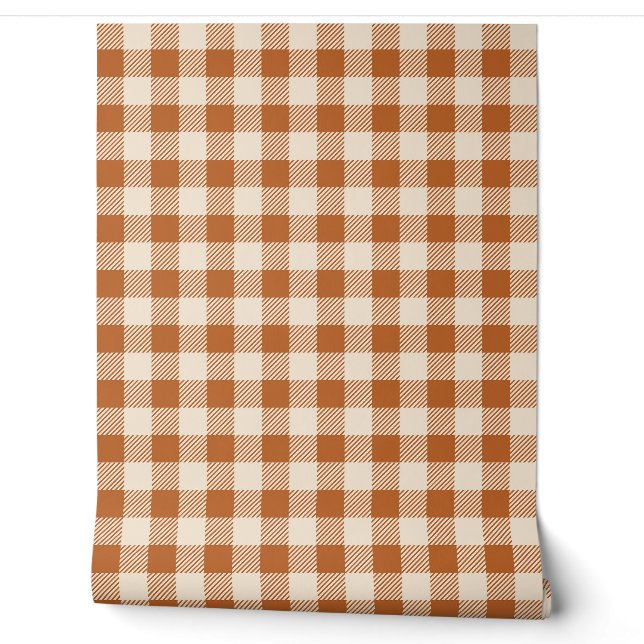 Papel Pintado Patrón de Gingham Naranja Quemado de Otoño Plaid (Desenrollar)