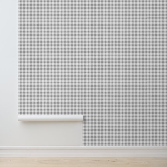 Papel Pintado Patrón de Gingham Pequeño Gris Rústico Neutro (Solicitud)