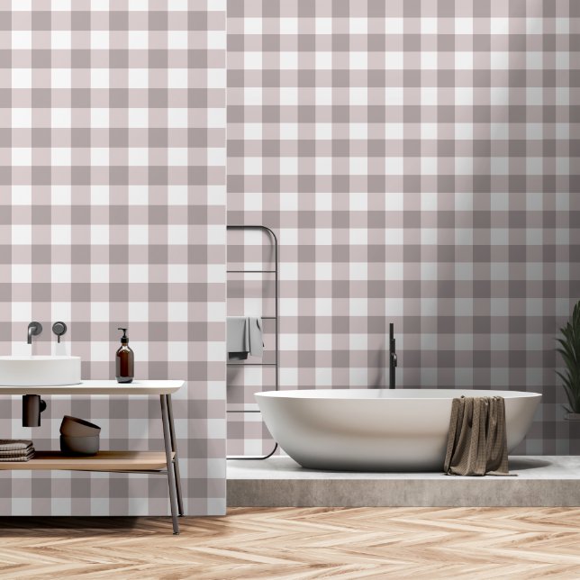 Papel Pintado Patrón de Gingham rosa y mojado (Baño)