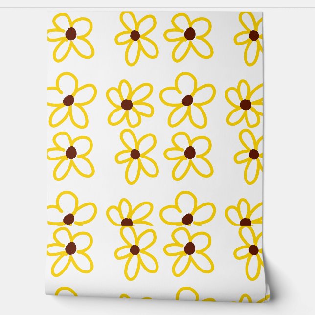 Papel Pintado Patrón de girasol amarillo marrón flor floral boho (Desenrollar)