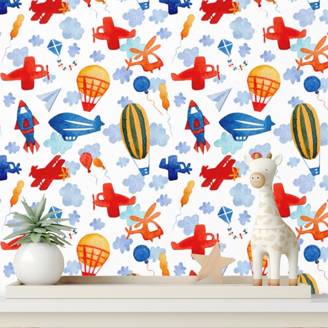 Papel Pintado Patrón de globos de helicópteros Cute Kids Planes (Subido por el creador)