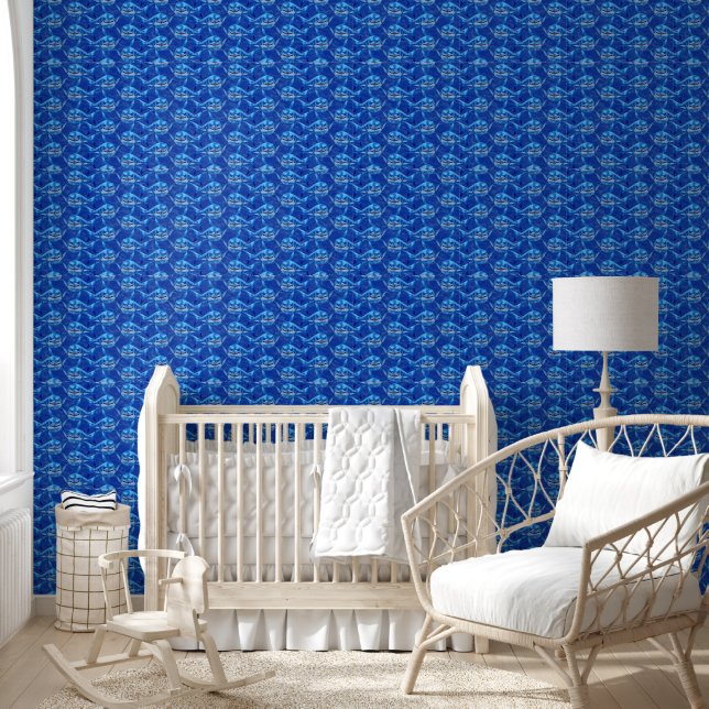 Papel Pintado Patrón de gran tiburón blanco hambriento  (Niños)