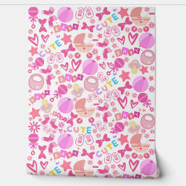 Papel Pintado Patrón de guardería de bebé rosada personalizado