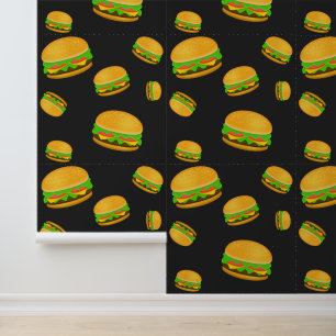Papel Pintado Patrón de hamburguesa divertida y rica gris oscuro