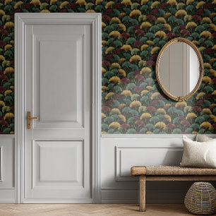 Papel Pintado Patrón de hoja de ginkgo burdeos verde azulado 