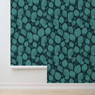 Papel Pintado Patrón de hoja de hojas de cuenca negra turquesa