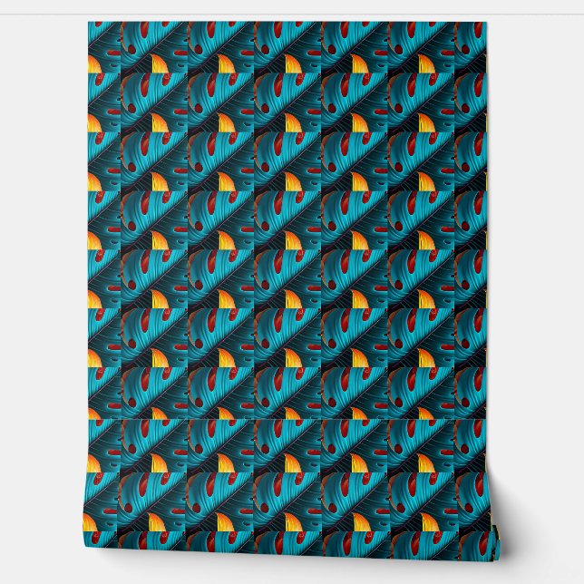 Papel Pintado Patrón de hoja de palma verde (Desenrollar)