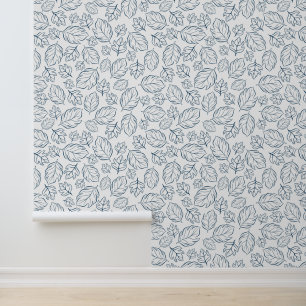 Papel Pintado Patrón de hoja elegante azul y blanco