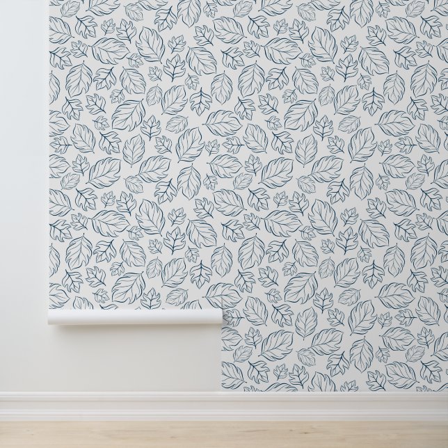 Papel Pintado Patrón de hoja elegante azul y blanco (Solicitud)