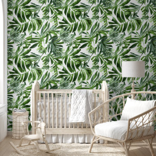 Papel Pintado Patrón de hoja selva botánica evergreen