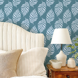 Papel Pintado Patrón de hoja tropical azul