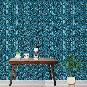 Papel Pintado Patrón de hojas azules