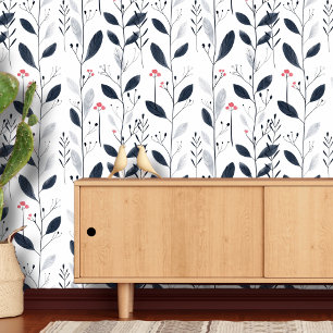 Papel Pintado Patrón de hojas blancas y negras