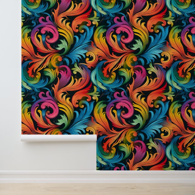 Papel Pintado Patrón de hojas de arco iris abstracto (Solicitud)