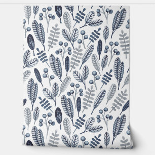 Papel Pintado Patrón de hojas de línea abstractas azules