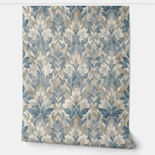 Papel Pintado Patrón de hojas de naturaleza azul y neutra