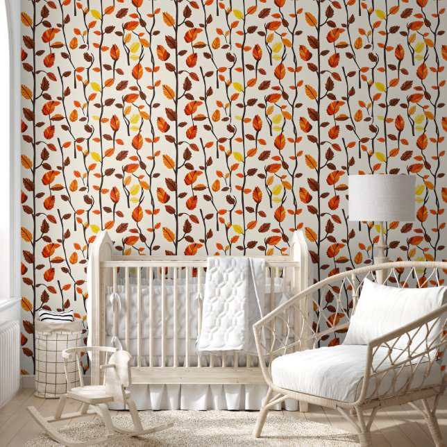Papel Pintado Patrón de hojas de otoño ligero (Niños)