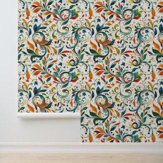 Papel Pintado Patrón de hojas de paisley coloridas de inspiració