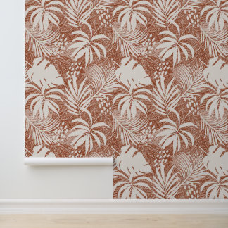 Papel Pintado Patrón de hojas de palma blanca Rosa de terracota
