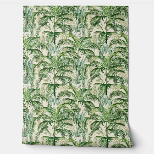 Papel Pintado Patrón de hojas de palma exuberante tropical (Desenrollar)
