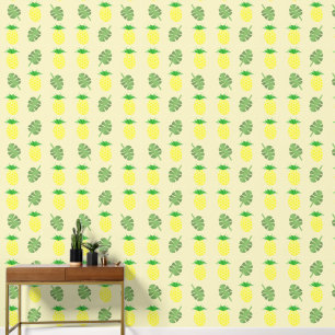 Papel Pintado Patrón de hojas de palma y piña de verano tropical