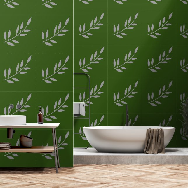 Papel Pintado Patrón de hojas de pinturas botánicas Selva Verde  (Baño)