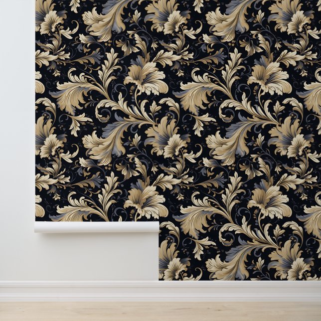 Papel Pintado Patrón de Hojas Doradas (Solicitud)