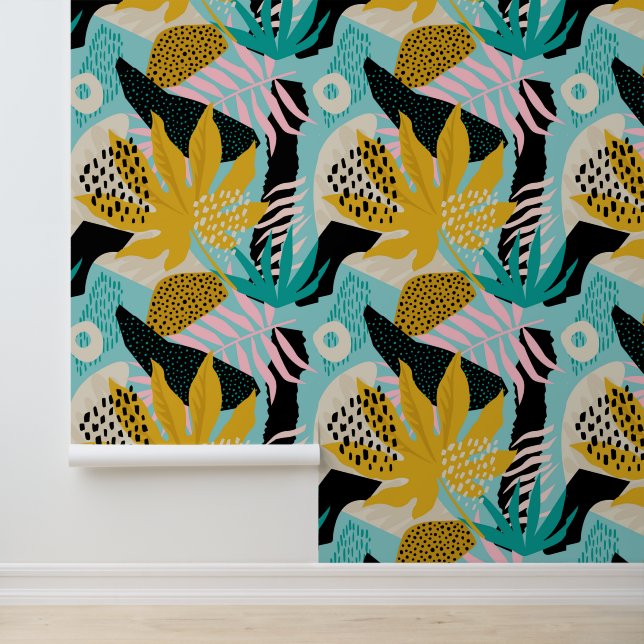 Papel Pintado Patrón de hojas tropicales de selva tropical (Solicitud)