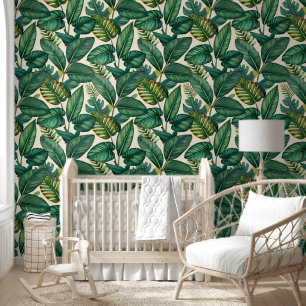 Papel Pintado Patrón de hojas tropicales Monstera Palma Verde y