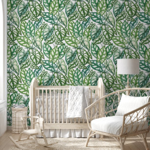 Papel Pintado Patrón de hojas tropicales verdes