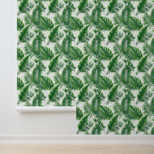 Papel Pintado Patrón de hojas tropicales verdes