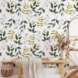 Papel Pintado Patrón de hojas verdes en acuarela