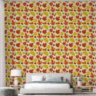 Papel Pintado Patrón de hojas y bayas otoñales