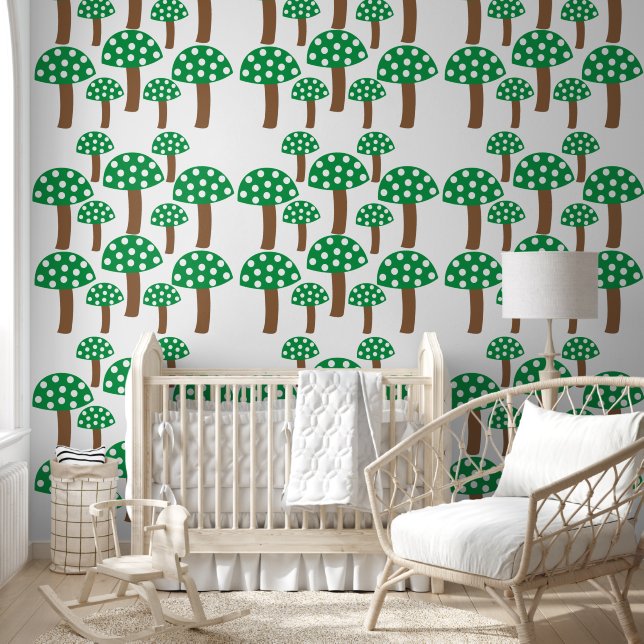 Papel Pintado Patrón de hongos verdes (Niños)