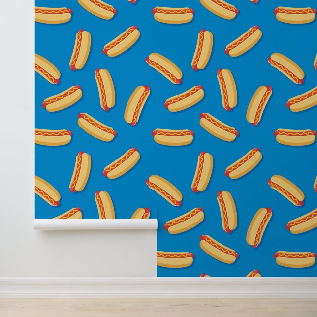 Papel Pintado Patrón de Hotdogs de comida rápida (Solicitud)