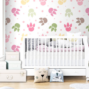 Papel Pintado Patrón de huellas de dinosaurios Chica Pastel colo
