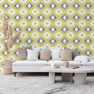 Papel Pintado Patrón de ikat blanco de mostaza amarilla verde gr